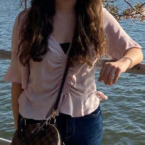 EXPRESS RUCHED FRONT TIE FLOWY BLOUSE